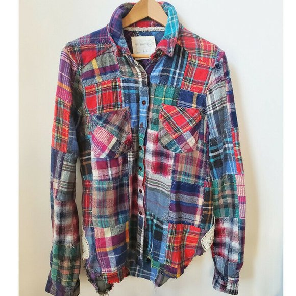 Free People Tops - NWOT Free People We the Free Lost in Plaid Multicolor Madras Flannel Shirt M 6 8
